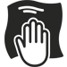 Symbol wischende Hand mit Tuch - Pflege